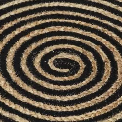 Ръчно тъкан килим от юта, дизайн на спирали, черен, 90 см