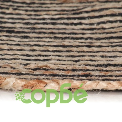 Ръчно тъкан килим от юта, дизайн на спирали, черен, 120 см ➤ топ цена ➤ sorbe.bg