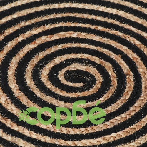 Ръчно тъкан килим от юта, дизайн на спирали, черен, 120 см ➤ топ цена ➤ sorbe.bg