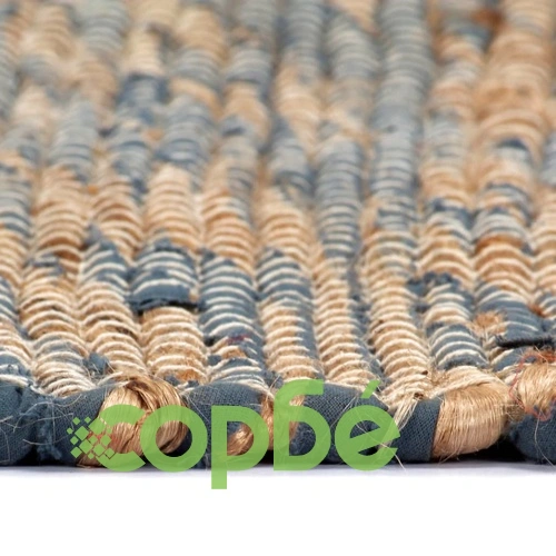 Ръчно тъкан килим от юта, син и естествен цвят, 160x230 см ➤ топ цена ➤ sorbe.bg