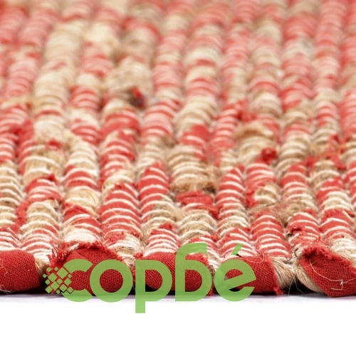 Ръчно тъкан килим от юта, червен и естествен цвят, 120x180 см ➤ топ цена ➤ sorbe.bg