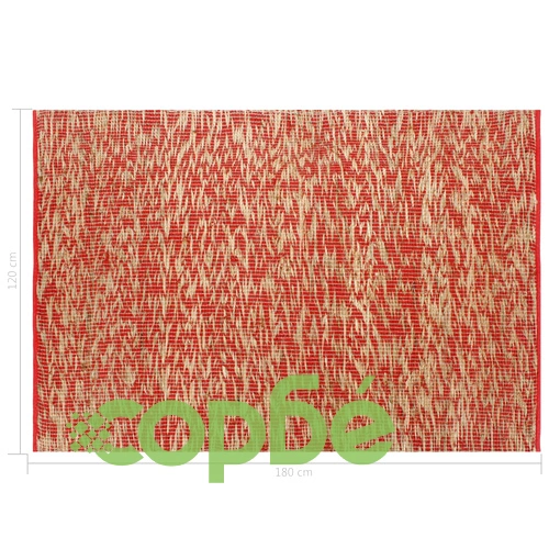 Ръчно тъкан килим от юта, червен и естествен цвят, 120x180 см ➤ топ цена ➤ sorbe.bg