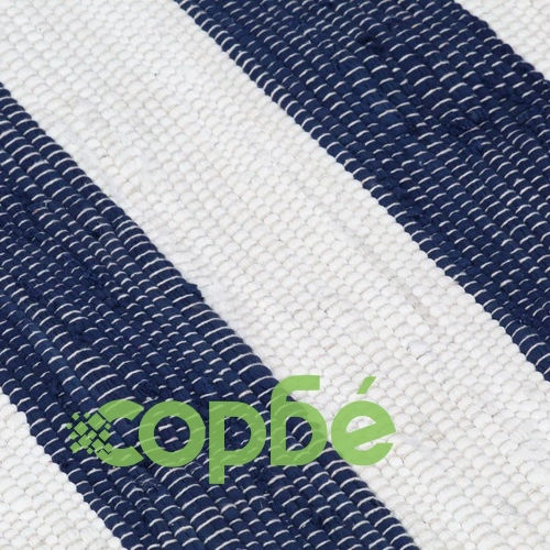 Ръчно тъкан Chindi килим, памук, 120x170 см, синьо и бяло ➤ топ цена ➤ sorbe.bg