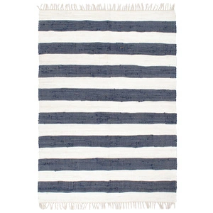 Ръчно тъкан Chindi килим, памук, 160x230 см, синьо и бяло