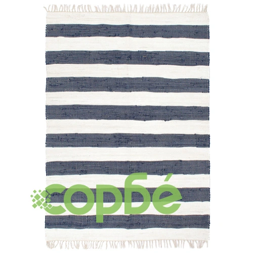 Ръчно тъкан Chindi килим, памук, 160x230 см, синьо и бяло ➤ топ цена ➤ sorbe.bg