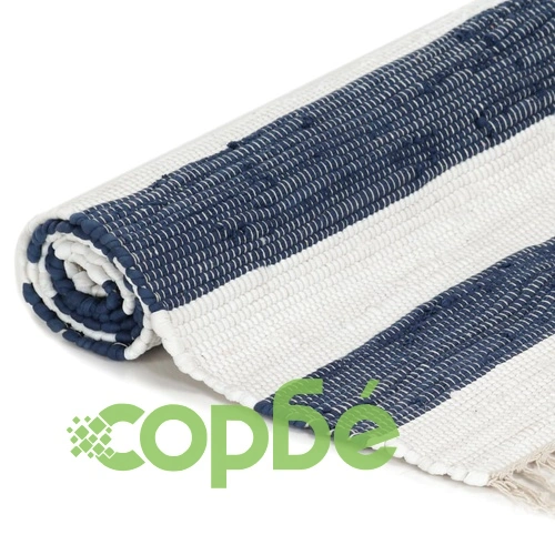 Ръчно тъкан Chindi килим, памук, 160x230 см, синьо и бяло ➤ топ цена ➤ sorbe.bg