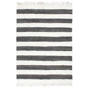 Ръчно тъкан Chindi килим, памук, 200x290 см, антрацит и бяло