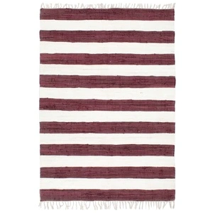 Ръчно тъкан Chindi килим, памук, 160x230 см, бордо и бяло