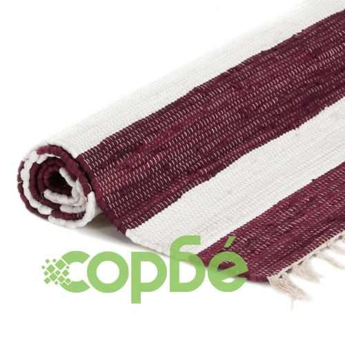 Ръчно тъкан Chindi килим, памук, 160x230 см, бордо и бяло ➤ топ цена ➤ sorbe.bg