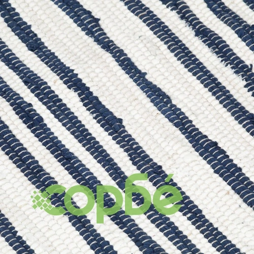 Ръчно тъкан Chindi килим, памук, 160x230 см, синьо и бяло ➤ топ цена ➤ sorbe.bg