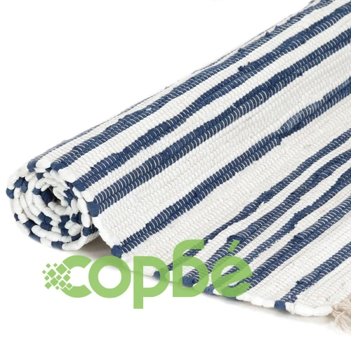 Ръчно тъкан Chindi килим, памук, 160x230 см, синьо и бяло ➤ топ цена ➤ sorbe.bg