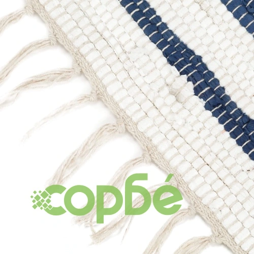 Ръчно тъкан Chindi килим, памук, 160x230 см, синьо и бяло ➤ топ цена ➤ sorbe.bg