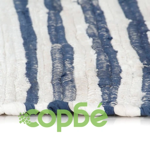 Ръчно тъкан Chindi килим, памук, 200x290 см, синьо и бяло ➤ топ цена ➤ sorbe.bg