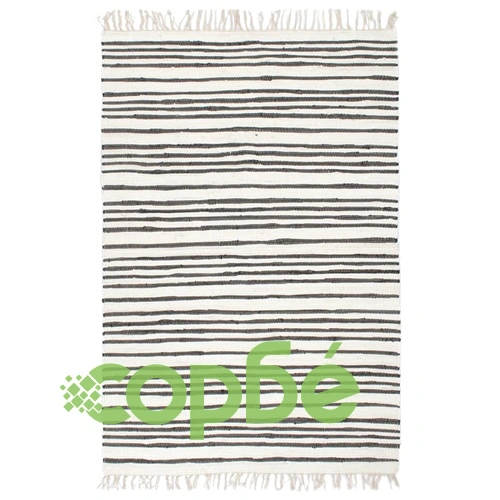 Ръчно тъкан Chindi килим, памук, 120x170 см, антрацит и бяло ➤ топ цена ➤ sorbe.bg