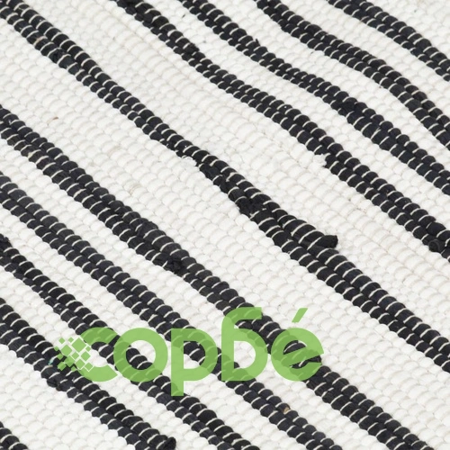 Ръчно тъкан Chindi килим, памук, 160x230 см, антрацит и бяло ➤ топ цена ➤ sorbe.bg