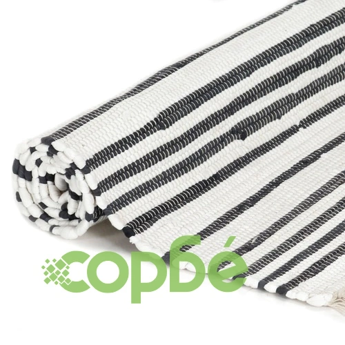 Ръчно тъкан Chindi килим, памук, 160x230 см, антрацит и бяло ➤ топ цена ➤ sorbe.bg