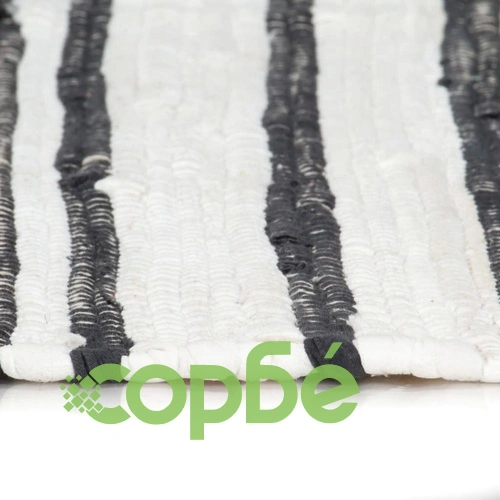 Ръчно тъкан Chindi килим, памук, 160x230 см, антрацит и бяло ➤ топ цена ➤ sorbe.bg