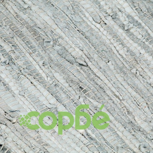 Ръчно тъкан Chindi килим, кожа, 160x230 см, светлосиво и черно ➤ топ цена ➤ sorbe.bg