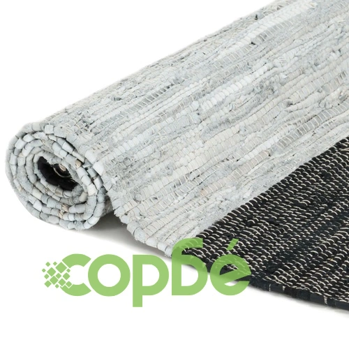 Ръчно тъкан Chindi килим, кожа, 160x230 см, светлосиво и черно ➤ топ цена ➤ sorbe.bg