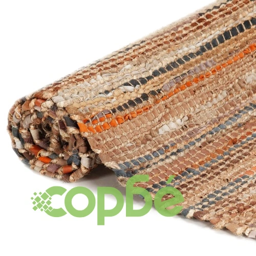 Ръчно тъкан Chindi килим, кожа и юта, 80x160 см, жълтокафяв ➤ топ цена ➤ sorbe.bg