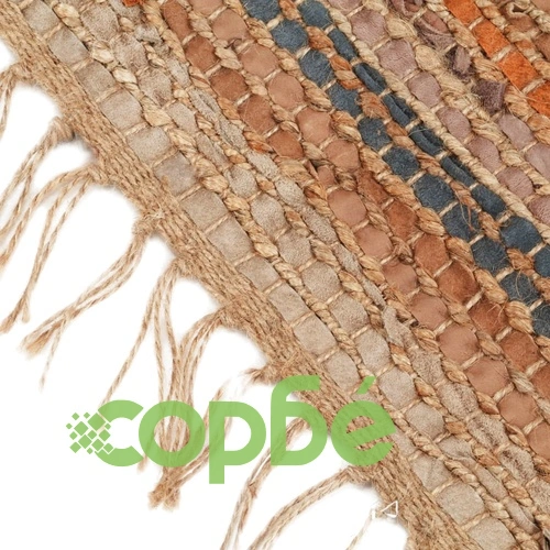 Ръчно тъкан Chindi килим, кожа и юта, 190x280 см, жълтокафяв ➤ топ цена ➤ sorbe.bg