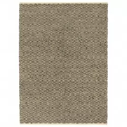 Ръчно тъкан Chindi килим, кожа и памук, 160x230 см, черен