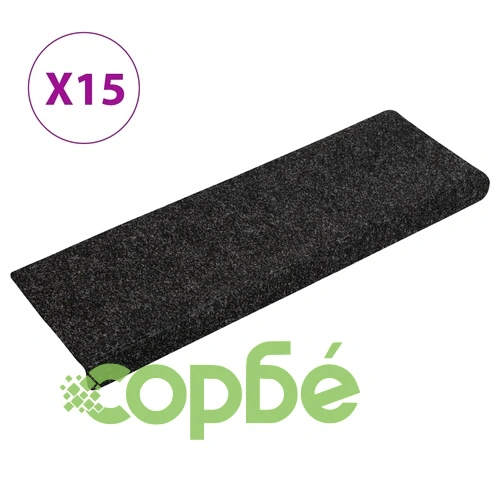 Изтривалки за стълби, самозалепващи се, 15 бр., 65x21x4 см, черни, с правоъгълен кант ➤ топ цена ➤ sorbe.bg