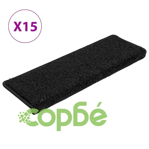 Изтривалки за стълби 15 бр. 65x21x4 см черни с правоъгълен кант ➤ топ цена ➤ sorbe.bg