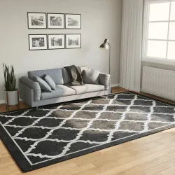 Перящ се килим, черно и бяло, 190x300 см, противоплъзгащ