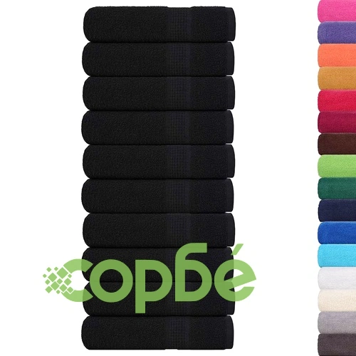 Кърпи за баня 10 бр черни 100x150 см 360 gsm 100% памук ➤ топ цена ➤ sorbe.bg