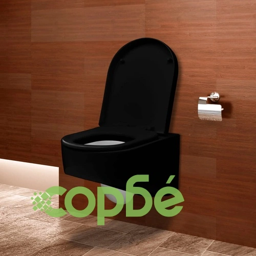 Конзолна тоалетна чиния, черна, 55 х 35 х 33,5 см.  ➤ топ цена ➤ sorbe.bg