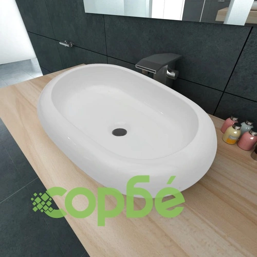 Луксозна керамична мивка, овална, бяла, 63 х 42 см ➤ топ цена ➤ sorbe.bg