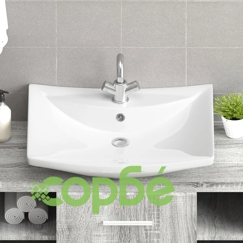 Луксозна керамична мивка с преливник и отвор за смесител, правоъгълна  ➤ топ цена ➤ sorbe.bg