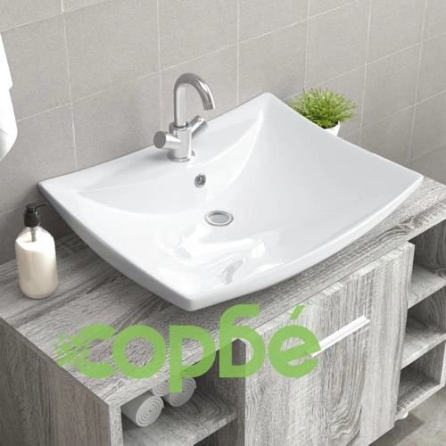 Луксозна керамична мивка с преливник и отвор за смесител, правоъгълна  ➤ топ цена ➤ sorbe.bg