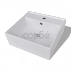 Луксозна керамична мивка с преливник и отвор за смесител, 41 х 41 см