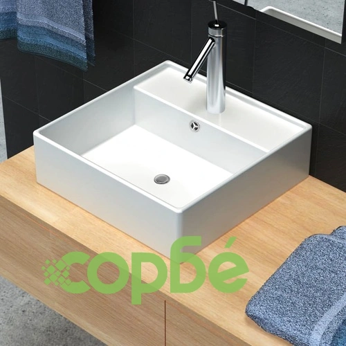 Луксозна керамична мивка с преливник и отвор за смесител, 41 х 41 см ➤ топ цена ➤ sorbe.bg