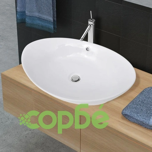 Луксозна керамична мивка с преливник, овална, 59 x 38,5 см ➤ топ цена ➤ sorbe.bg