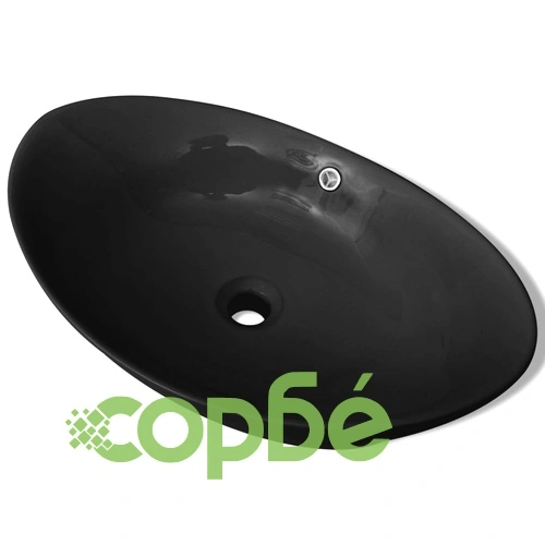 Луксозна керамична мивка с преливник, овална, черна, 59 x 38,5 см ➤ топ цена ➤ sorbe.bg