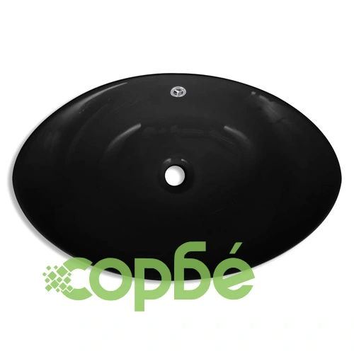 Луксозна керамична мивка с преливник, овална, черна, 59 x 38,5 см ➤ топ цена ➤ sorbe.bg