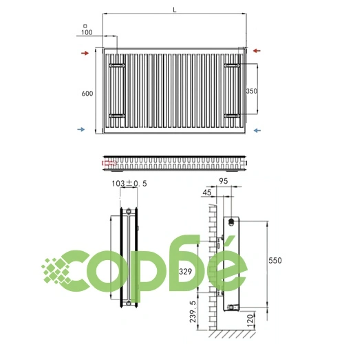Стоманен радиатор, странични връзки, бял, 80 х 10 х 60 см. ➤ топ цена ➤ sorbe.bg