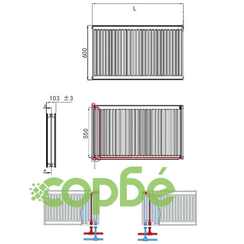 Стоманен радиатор, долни връзки, бял, 100 х 10 х 60 см. ➤ топ цена ➤ sorbe.bg