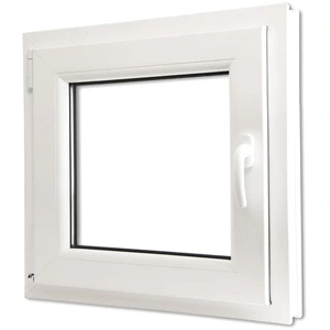 Двоен PVC прозорец с двуосно отваряне, дясна дръжка, 600 х 600 мм