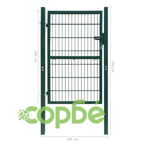 2D Оградна врата, единична, зелена, 106х250 см ➤ топ цена ➤ sorbe.bg