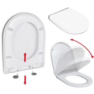 Тоалетна седалка, плавно затваряне, бяла, квадратен дизайн 