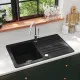 Гранитна кухненска мивка с корито и отцедник, черна, две монт. позиции