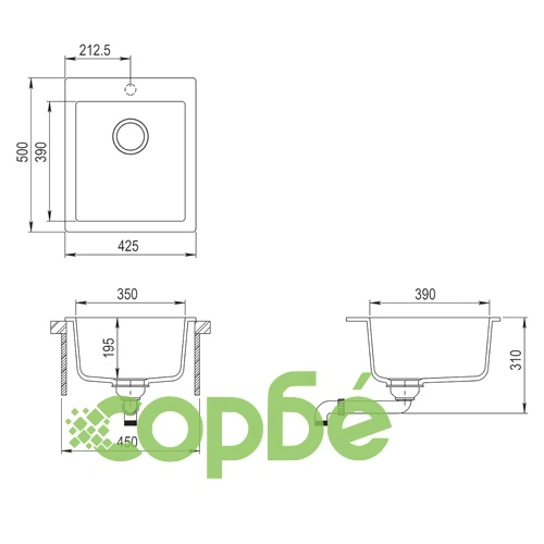 Кухненска мивка за над плот, единична, черен гранит ➤ топ цена ➤ sorbe.bg