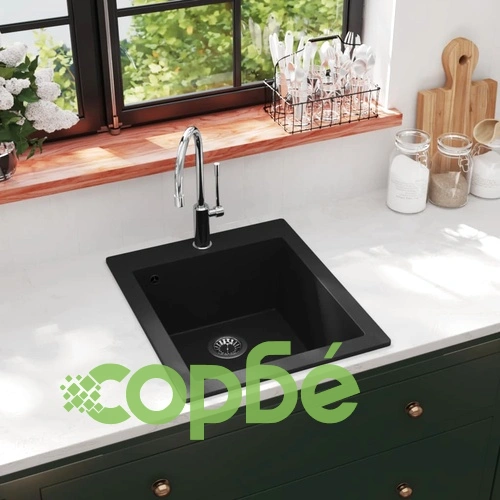 Кухненска мивка за над плот, единична, черен гранит ➤ топ цена ➤ sorbe.bg