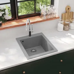 Кухненска мивка за над плот, единична, сив гранит