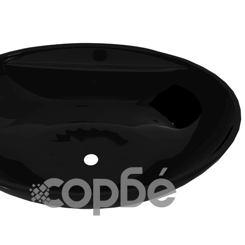 Керамична овална мивка с преливник и отвор за смесител, черна ➤ топ цена ➤ sorbe.bg