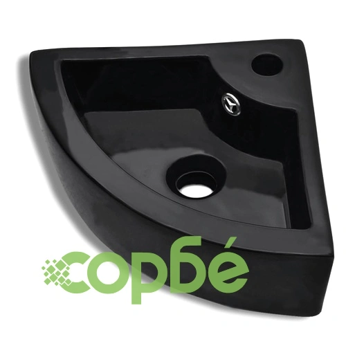 Мивка с преливник, 45x32x12,5 см, керамична, черна ➤ топ цена ➤ sorbe.bg